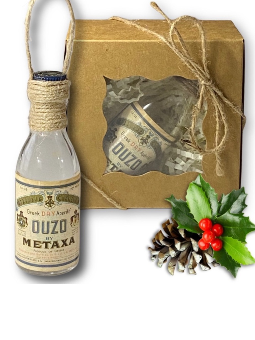 Metaxa Ouzo Greek Aperitif Artisan Vintage Miniature Glass Bottle Ornament